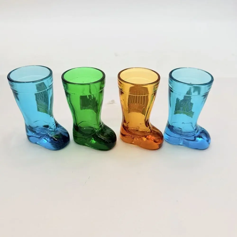 Vintage Colorful Boot Shaped Bar Shot Glasses - France Paris Landmarks Set of 4